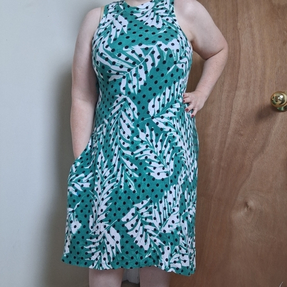 Anthropologie Maeve Cayenne Green Tropical Leaf Print Swing Trapeze Dress XS - Picture 1 of 10
